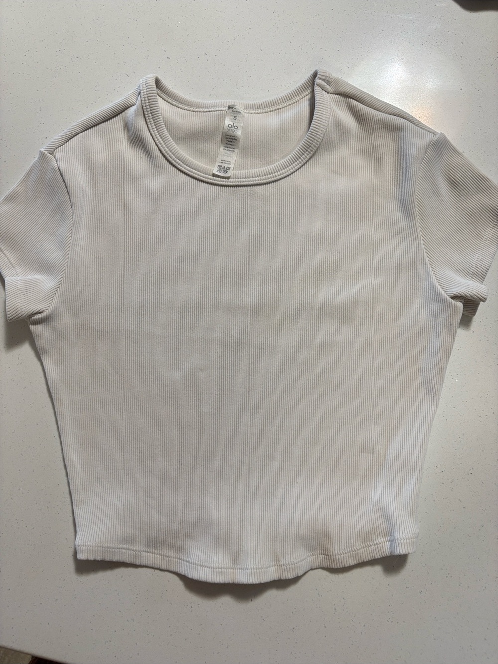 ALO Yoga White Ribbed Crew Tee
